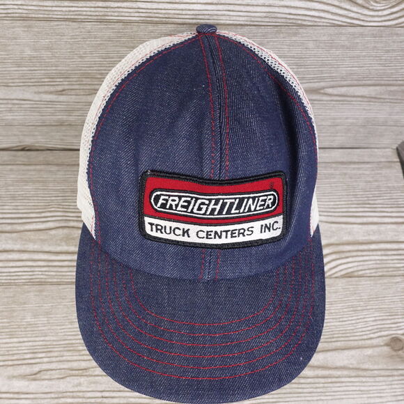 VINTAGE FREIGHTLINER TRUCK CENTERS DENIM BLUE JEAN USA MADE TRUCKER HAT CAP - Picture 4 of 11